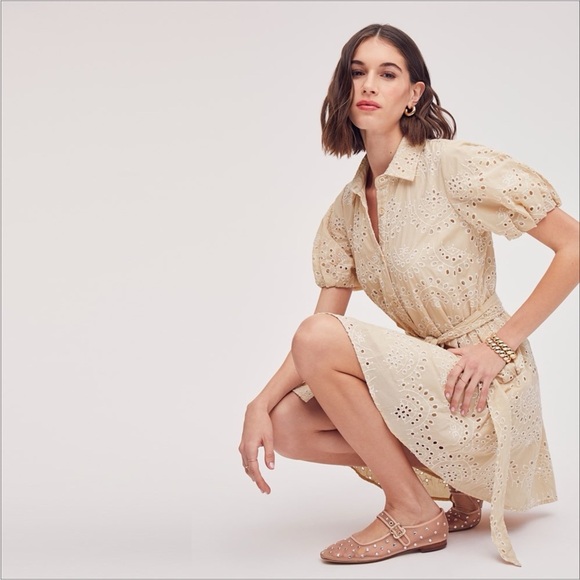 NWT SAM EDELMAN Schiffli Mini Shirtdress Puff Sleeve Eyelet Size 14 - Picture 4 of 13